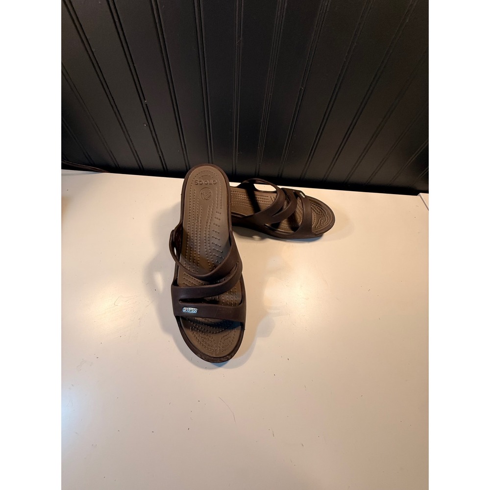 Crocs Patricia Wedge Sandals Womens Size 10 Chocolate Brown Strappy Slides